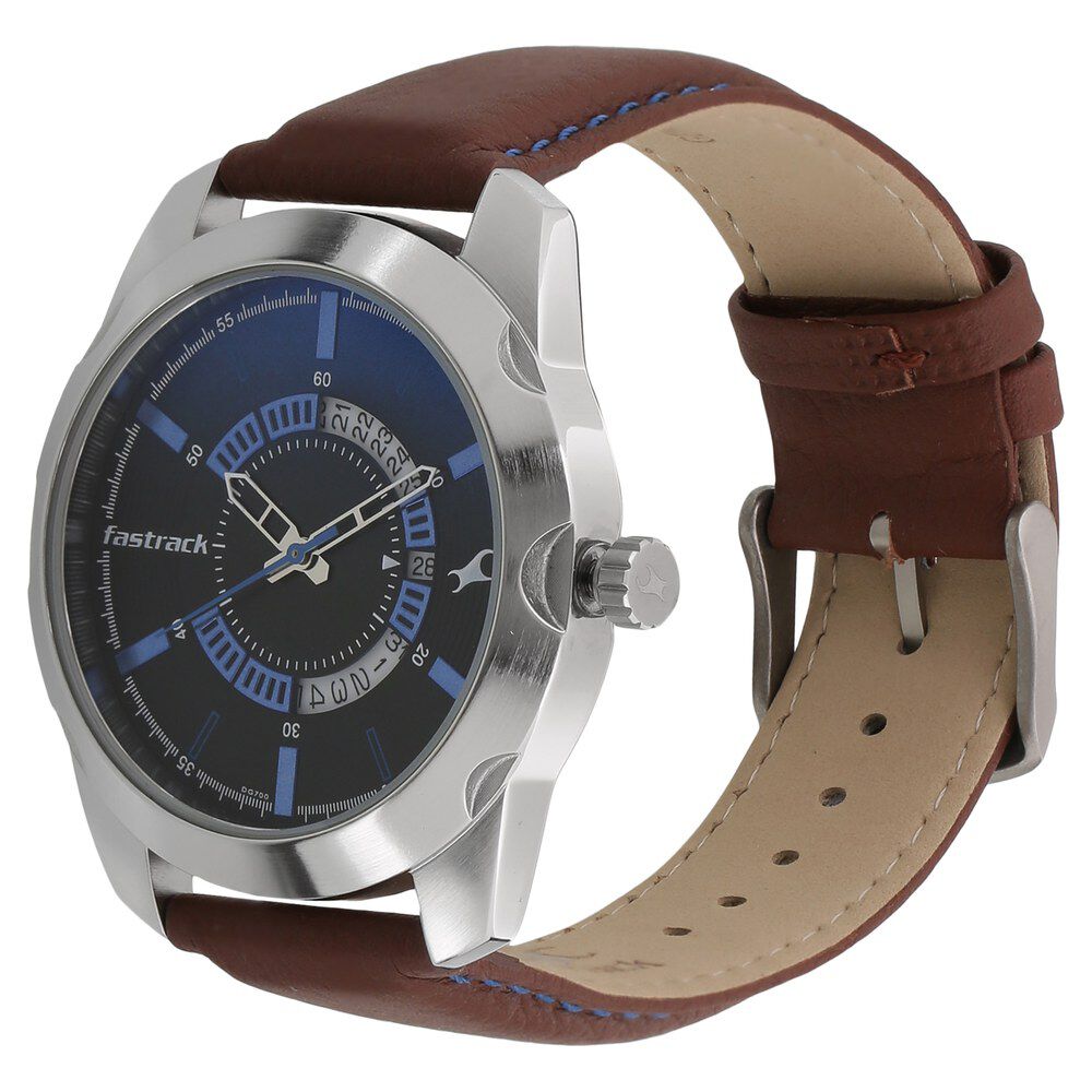 Fastrack All Nighters Quartz Analog with Date Black Dial Leather