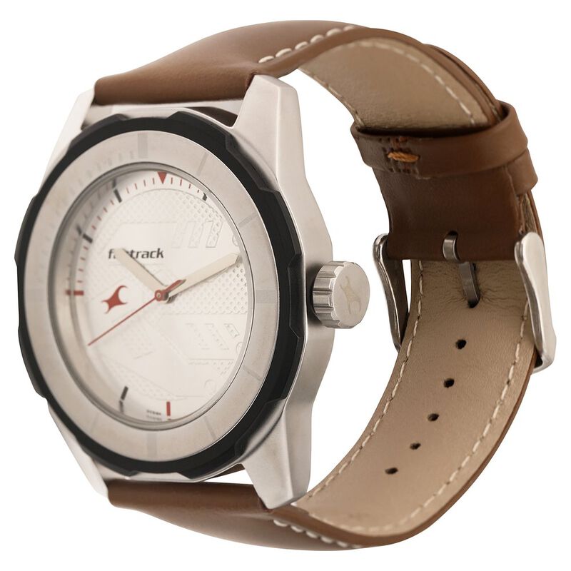 Fastrack Quartz Analog Silver Dial Leather Strap Watch for Guys