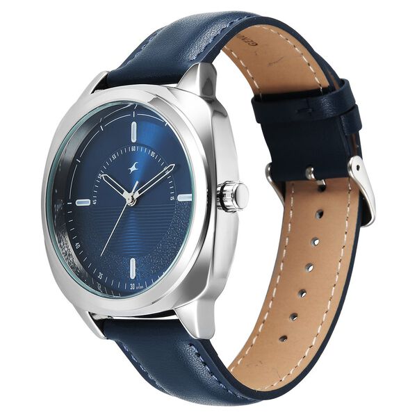 Fastrack Stunners Quartz Analog Blue Dial Grey Leather Strap Watch For Guys - image number 2