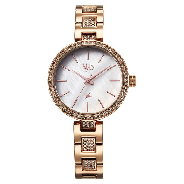 Fastrack Vyb Diva Quartz Analog Mother of Pearl Dial Rose Gold Metal Strap Watch For Girls - image number 1