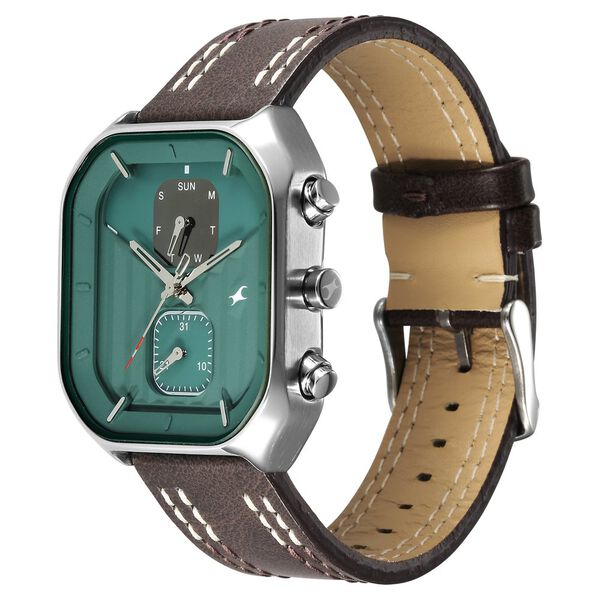 Fastrack Fleek Quartz Multifunction Green Dial Leather Strap Watch For Guys - image number 2