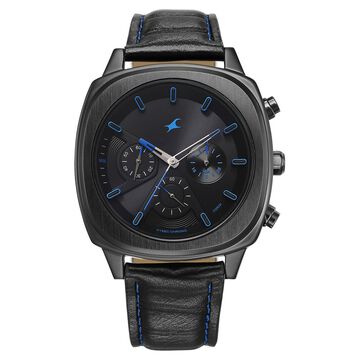 Fastrack Kronos Chronograph Black Dial Black Leather Strap Watch For Guys