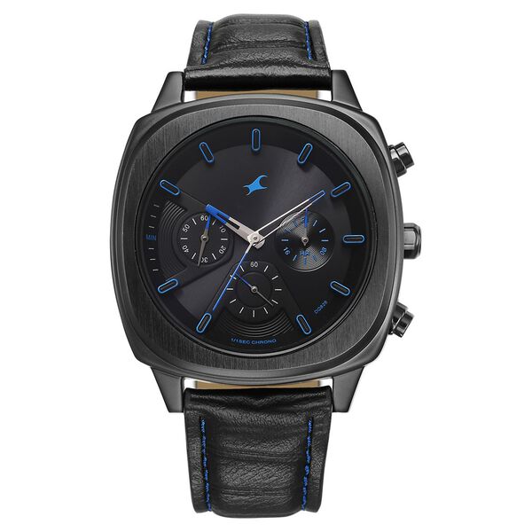 Fastrack Kronos Chronograph Black Dial Black Leather Strap Watch For Guys - image number 0