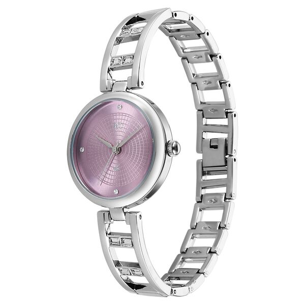 Vyb Seeker By Fastrack Quartz Analog Purple Dial Silver Metal Strap Watch For Girls - image number 2