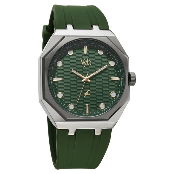 Vyb Rebel By Fastrack Quartz Analog Green Dial Silicone Strap Watch For Guys - image number 0