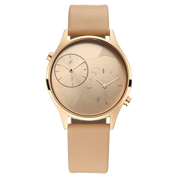 Fastrack Tripster Quartz Analog Rose Gold Dial Leather Strap Watch for Girls - image number 1