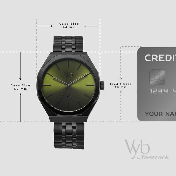 Fastrack Vyb Challenger Quartz Analog Green Dial Metal Strap Watch For Guys - image number 3