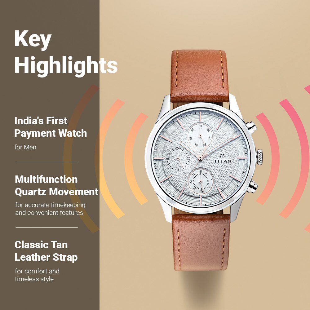 Titan Pay White Dial Quartz Multifunction Leather Strap watch for Men