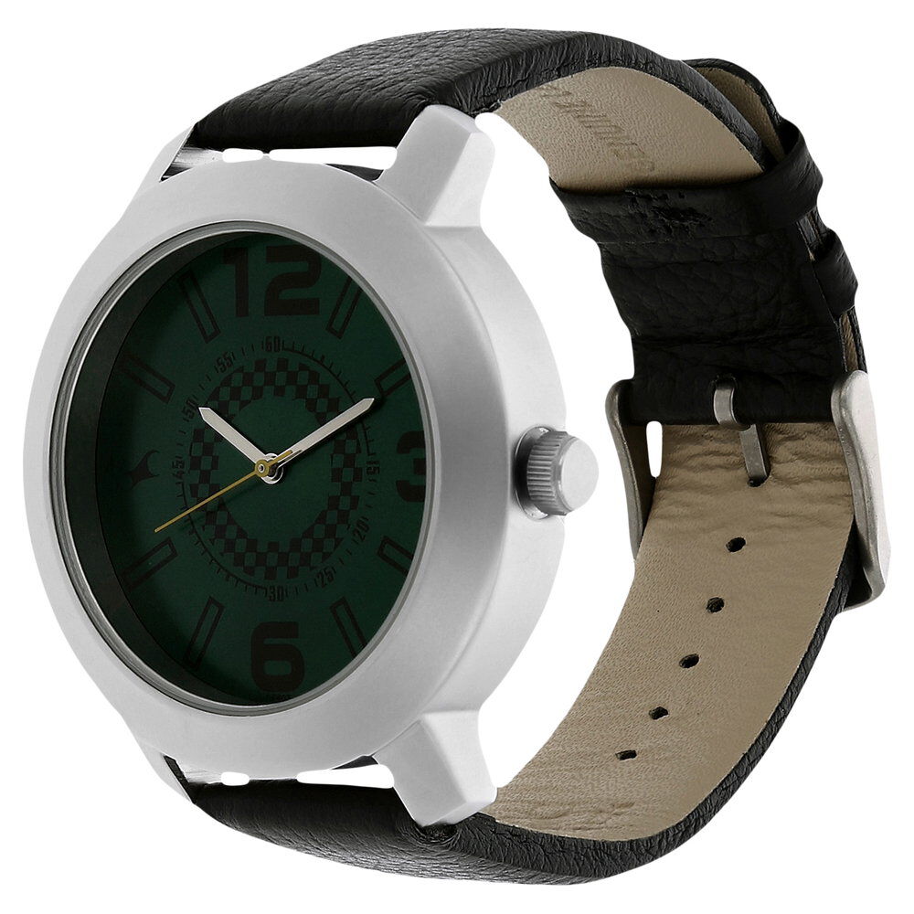 Buy Online Fastrack Quartz Analog Green Dial Leather Strap Watch for Guys nk3120sl03 Fastrack