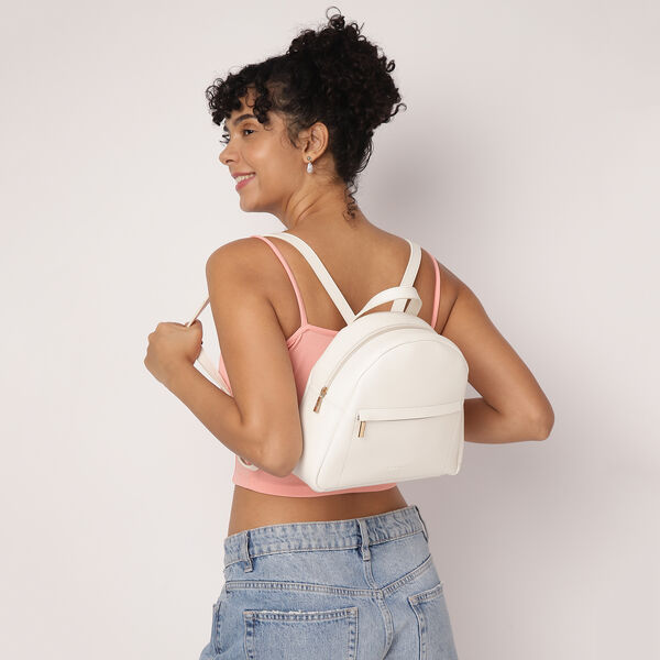 Fastrack Black College Backpack for Women | Trendy Minimalistic Backpack for Girls, Ladies, Women | College Bag for Everyday Wear made from High Quality Faux Leather (White) - image number 7