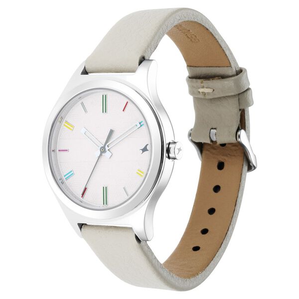 Fastrack Stunners Quartz Analog White Dial Leather Strap Watch for Girls - image number 2