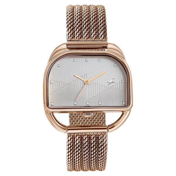 Fastrack Style Up Quartz Analog Silver Dial Rose Gold Stainless Steel Strap Watch For Girls - image number 0