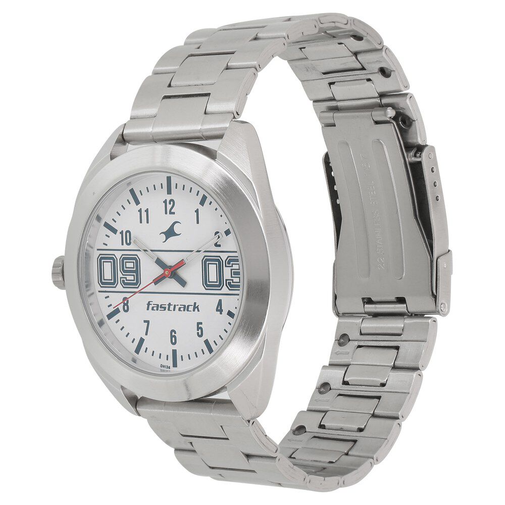 Buy Online Fastrack Varsity Quartz Analog White Dial Stainless Steel Strap Watch for Guys nn3175sm01 Fastrack