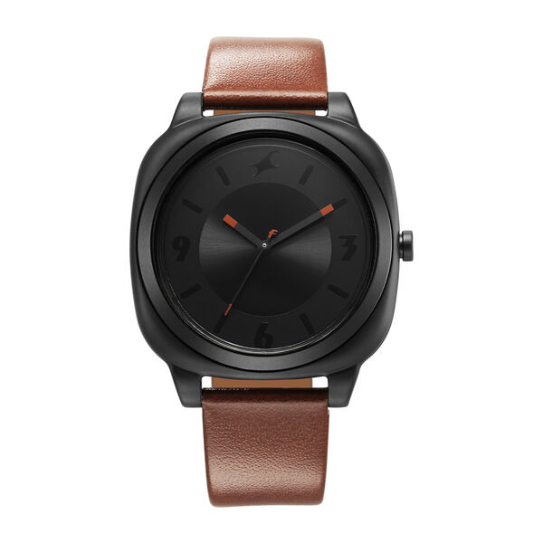Fastrack Hype All Black Quartz Analog Black Dial With Brown Leather Strap Watch For Unisex - image number 0