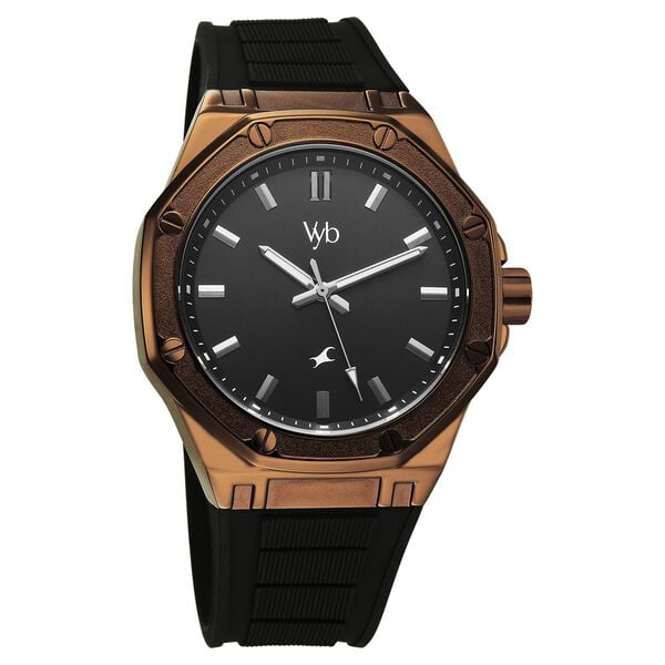 Vyb Rebel By Fastrack Quartz Analog Black Dial Black Silicone Strap Watch For Guys - image number 2