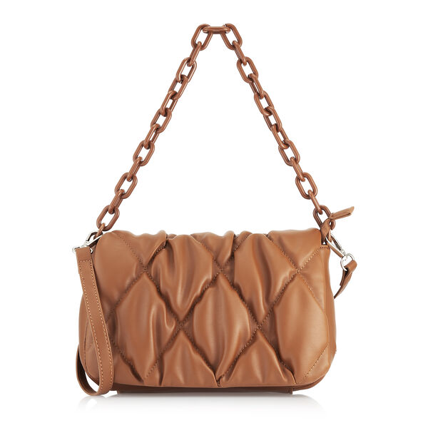 Fastrack Pleat-Quilted Satchel with Acetate Chain Handle in Tan - image number 1
