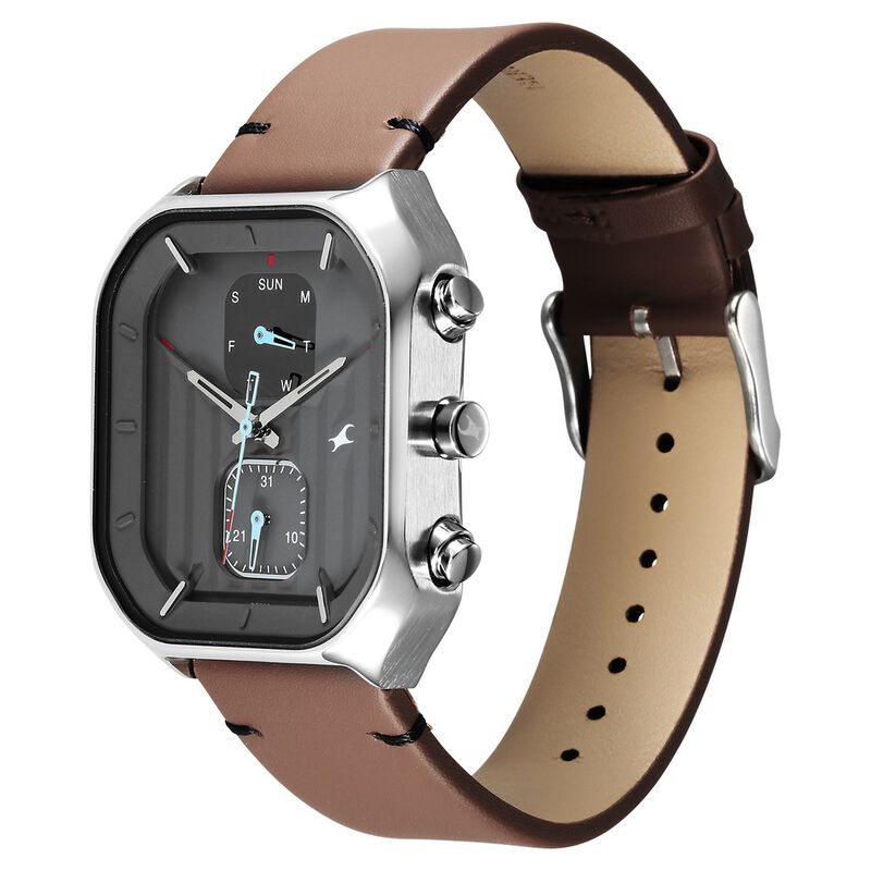 Buy Online Fastrack Fleek Quartz Multifunction Grey Dial Leather 