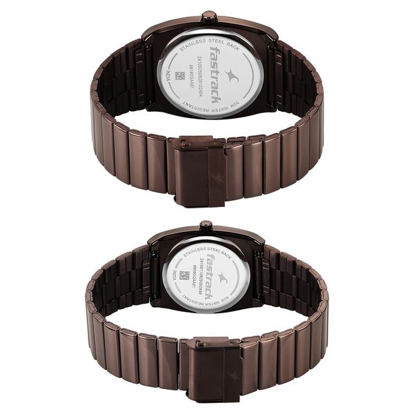 Fastrack Mixmatched Quartz Analog Multicoloured Dial Two Toned Stainless Steel Strap Watch For Couple - image number 4