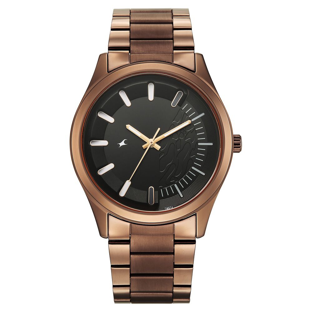 Buy Online Fastrack Wild Quartz Analog Black Dial Brown Metal