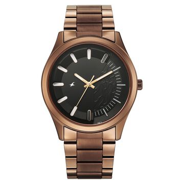 Fastrack Wild Quartz Analog Black Dial Brown Metal Strap Watch For Guys