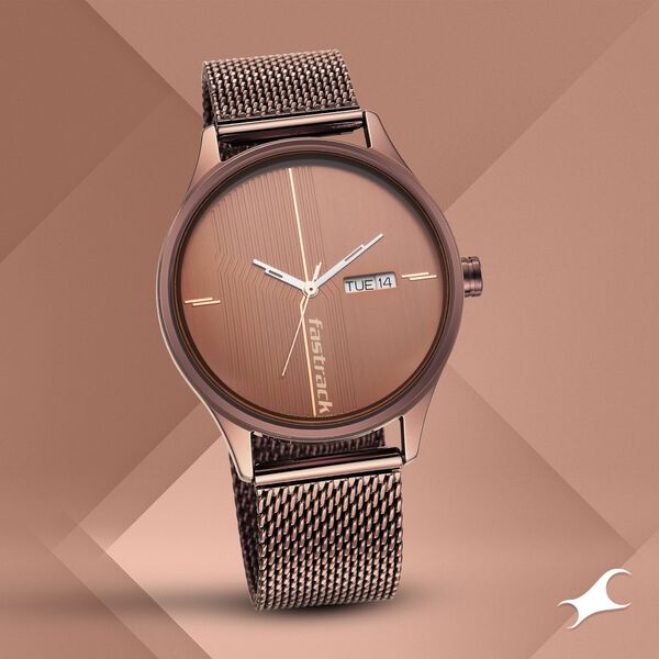 Fastrack Style Up Quartz Analog with Day and Date Brown Dial Stainless Steel Strap Watch for Guys - image number 0