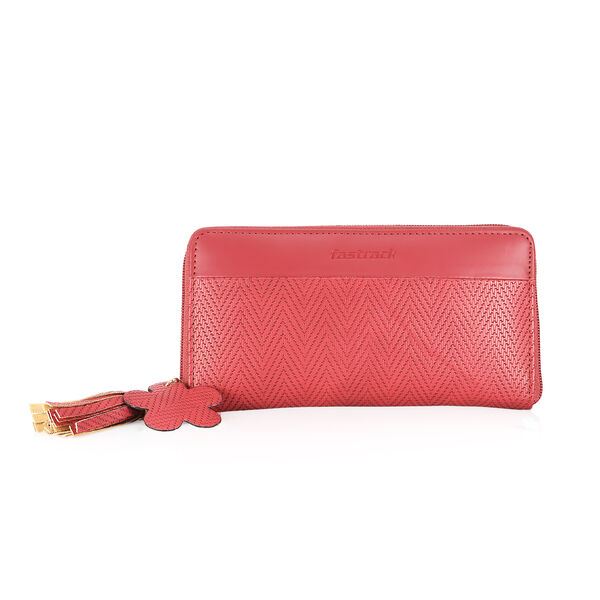Fastrack  Red Textured Zip-around Wallet - image number 0