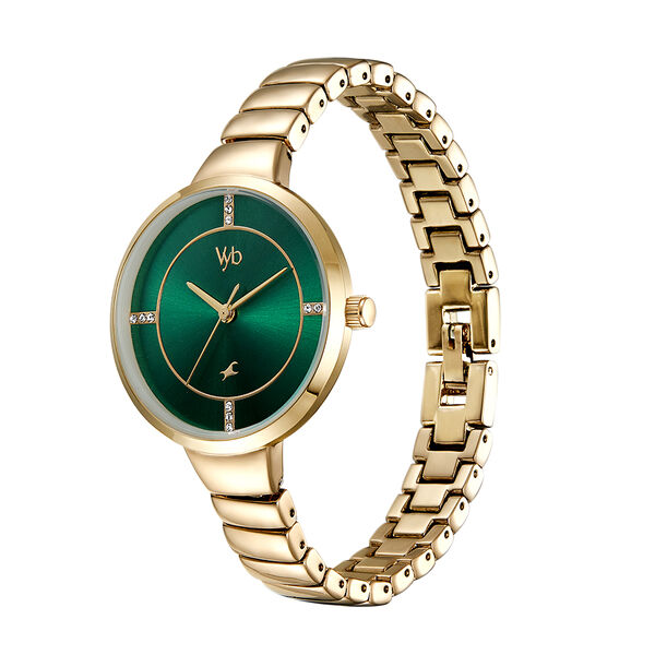 Fastrack Vyb Enigma Quartz Analog Green Dial Stainless Steel Strap Watch for Girls - image number 3
