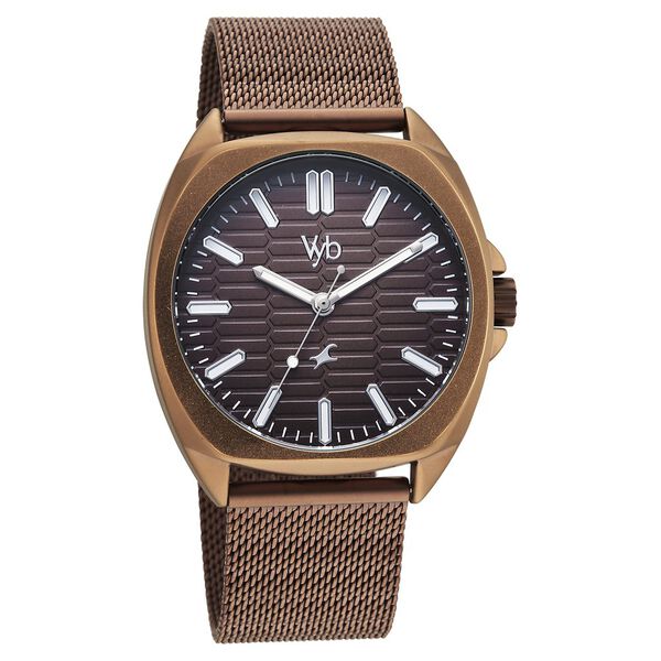 Vyb Aviator By Fastrack Quartz Analog Brown Dial Brown Stainless Steel Strap Watch For Guys - image number 1