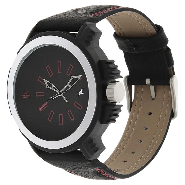 Fastrack Quartz Analog Black Dial Leather Strap Watch for Guys - image number 1