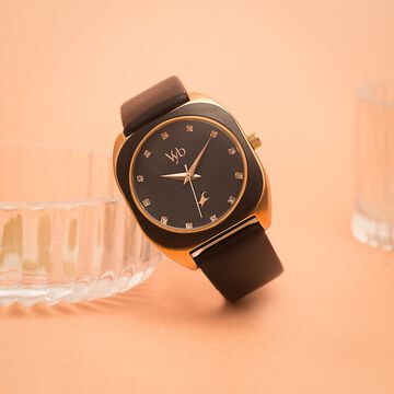 Vyb Muse By Fastrack Quartz Analog Black Dial Leather Strap Watch For Girls