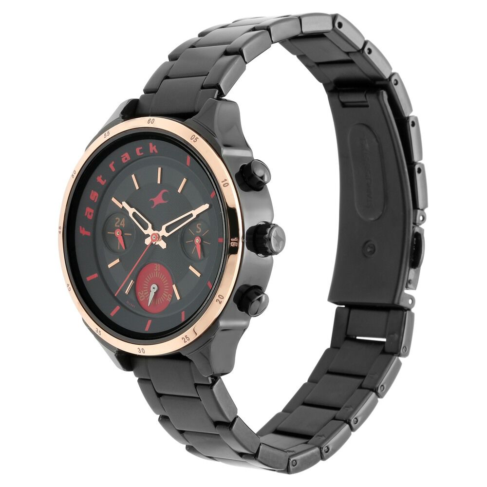 Buy Online Fastrack All Nighters Quartz Analog Black Dial Stainless Steel Strap Watch for Girls np6186km01 Fastrack