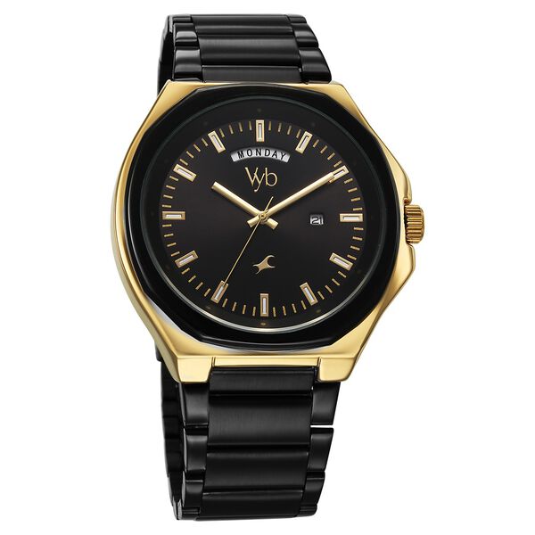 Vyb Orion By Fastrack Quartz Analog Black Dial Metal Strap Watch For Guys - image number 0