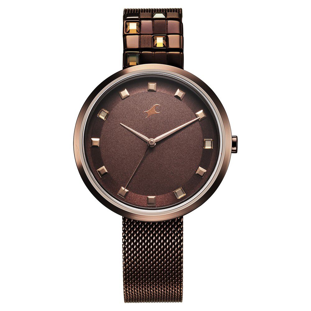 Buy Online Fastrack Fleek Quartz Analog Brown Dial Stainless Steel Strap Watch for Girls 6300qm01 Fastrack
