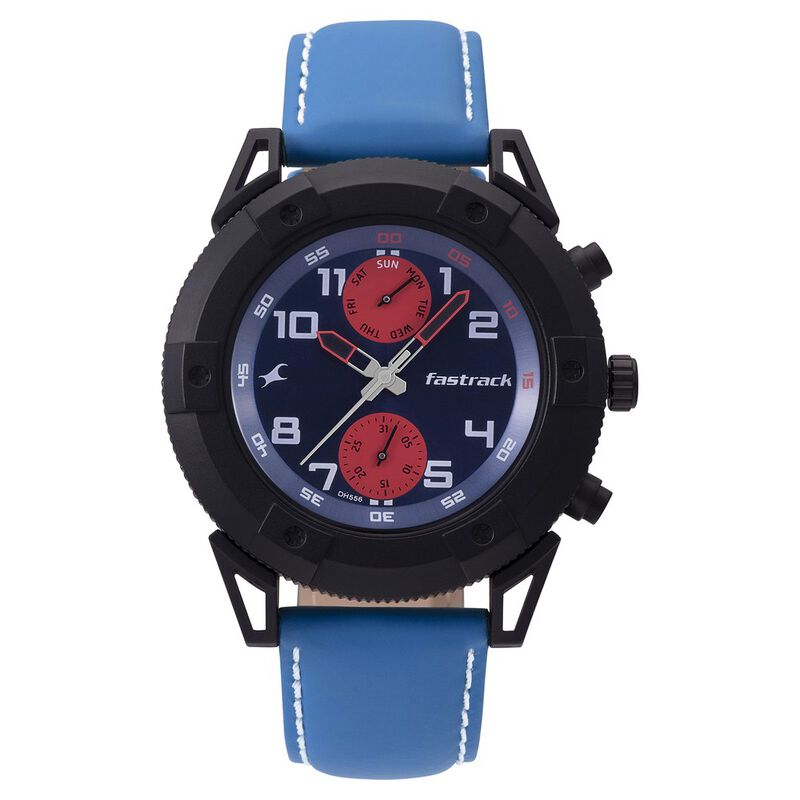 Fastrack Modular Quartz Analog Blue Dial Leather Strap Watch for Guys