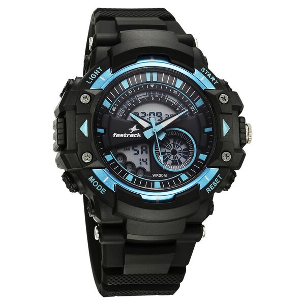 Fastrack StreetStyle Quartz Digital Black And Blue Dial Black PU Strap Unisex Watch - image number 1