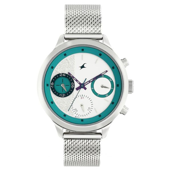 Fastrack Denim Quartz Multifunction White Dial Stainless Steel Strap Watch for Girls - image number 0
