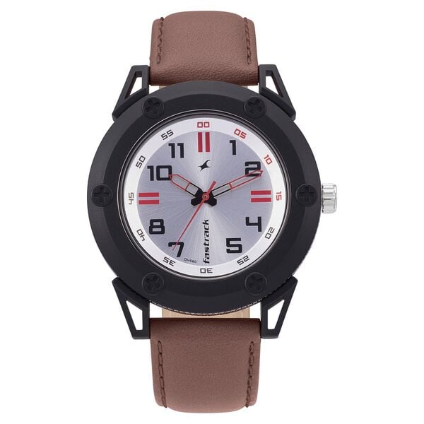 Fastrack Quartz Analog Silver Dial Leather Strap Watch for Guys - image number 1