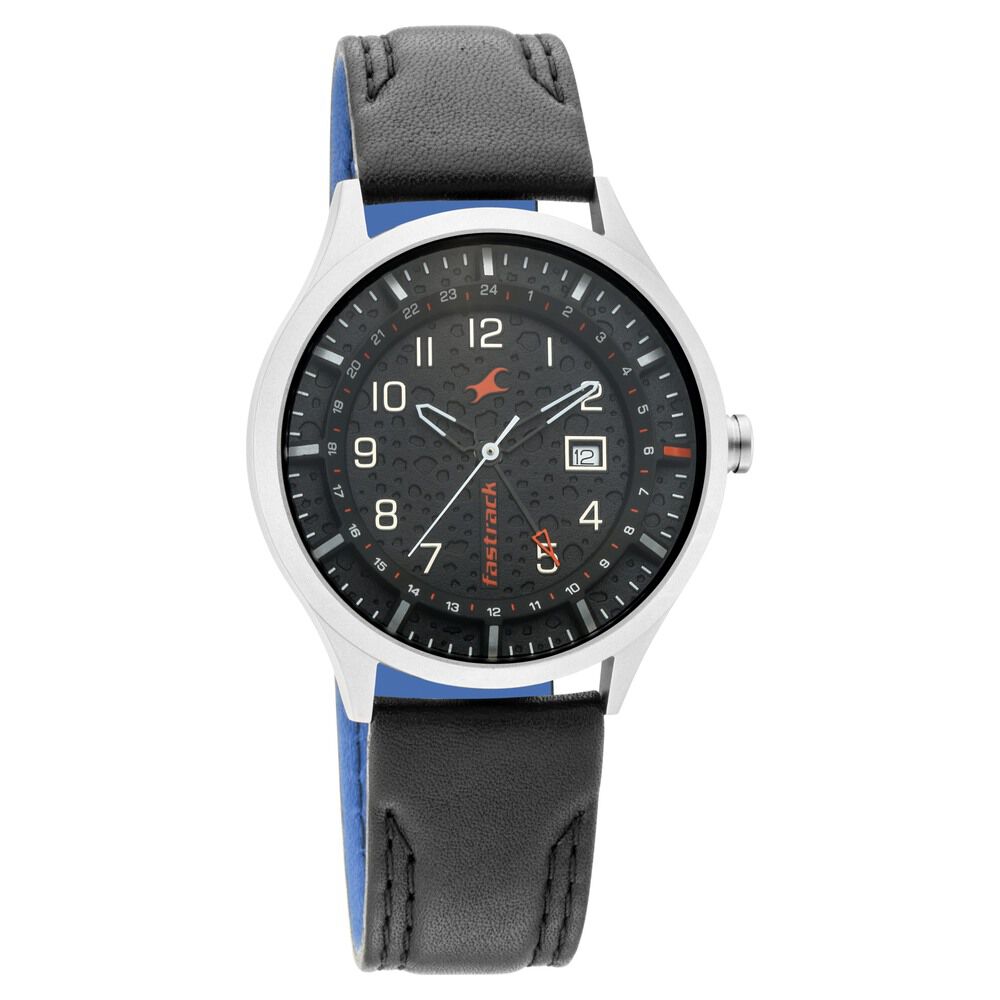 Fastrack Titanium Quartz Analog with Date Black Dial Leather Strap