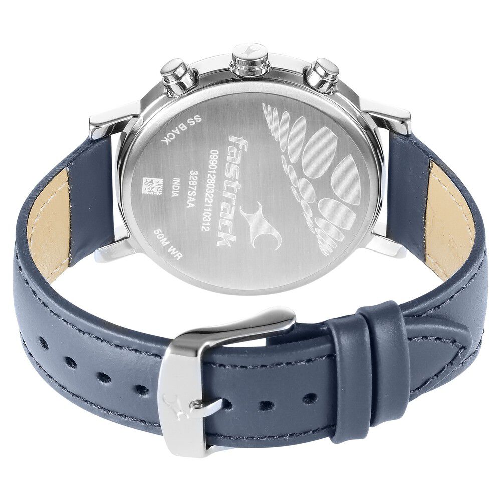 Buy Online Fastrack Tick Tock Quartz Multifunction Blue Dial Leather Strap Watch for Guys 3287sl01 p Fastrack