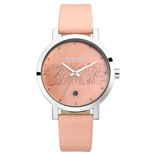 Fastrack Animal Print Quartz Analog with Date Rose Gold Dial Leather Strap Watch for Girls - image number 2