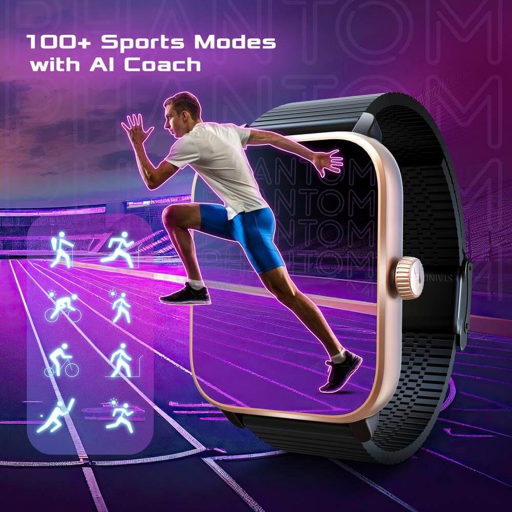 Buy Online Fastrack Phantom with 4.69 CM Super HD Display Functional Crown BT Calling Premium Black Solar Metal Smartwatch for Unisex 38103am02 Fastrack