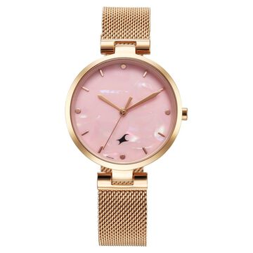 Fastrack Stunners X Quartz Analog Pink Mother Of Pearl Dial Stainless Steel Strap Watch For Girls