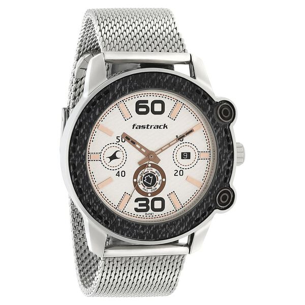 Fastrack Denim Quartz Analog with Day and Date Beige Dial Stainless Steel Strap Watch for Guys - image number 1