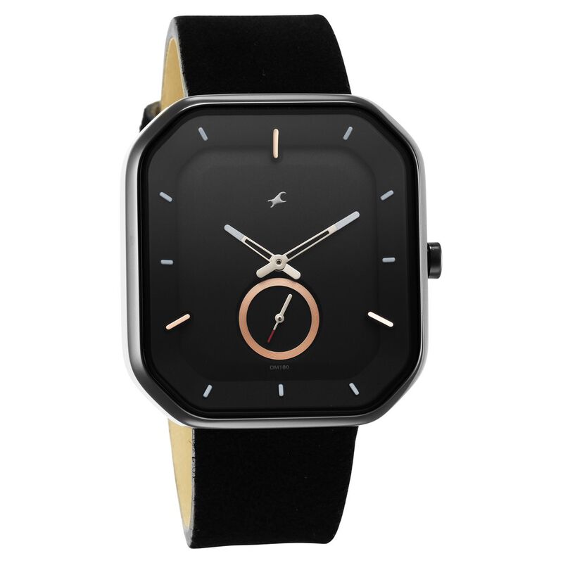 Buy Online Fastrack After Dark Black Dial Black Leather Strap