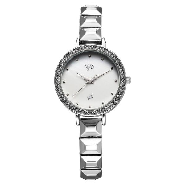 Fastrack Vyb Enigma Quartz Analog Mother of Pearl Dial Silver Color Metal Strap Watch For Girls - image number 1