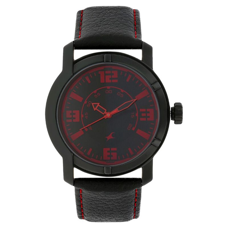 Buy Online Fastrack Quartz Analog Black Dial Leather Strap Watch