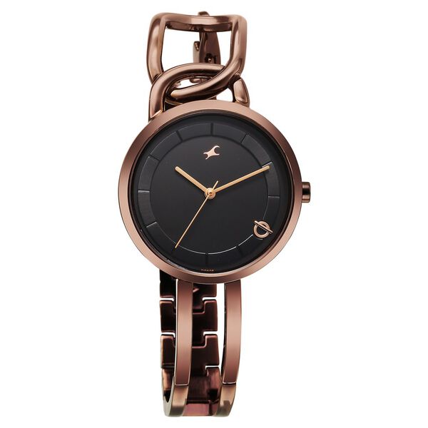 Fastrack Opulence Quartz Analog Black Dial Brown Metal Strap Watch For Girls - image number 1