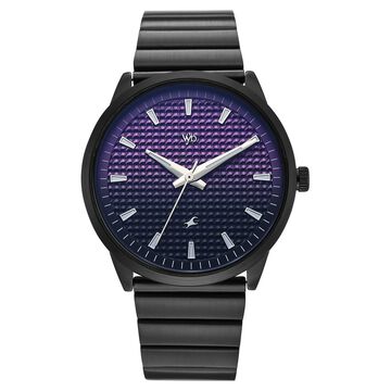Vyb Arcane By Fastrack Quartz Analog Purple Dial Black Stainless Steel Strap Watch For Guys