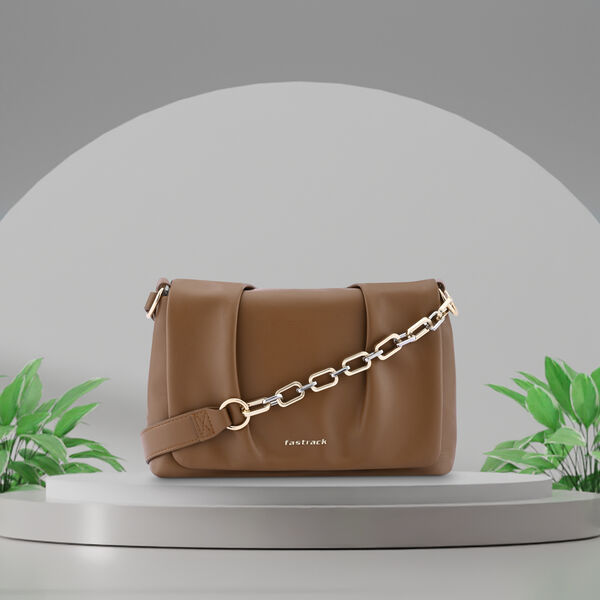 Fastrack Pleated Shoulder Bag with Chain Detailing Sling in Tan - image number 0