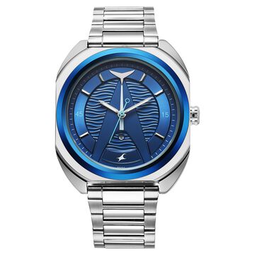 Fastrack Oceanyx Quartz Analog with Date Blue Dial Silver Strap Watch For Guys